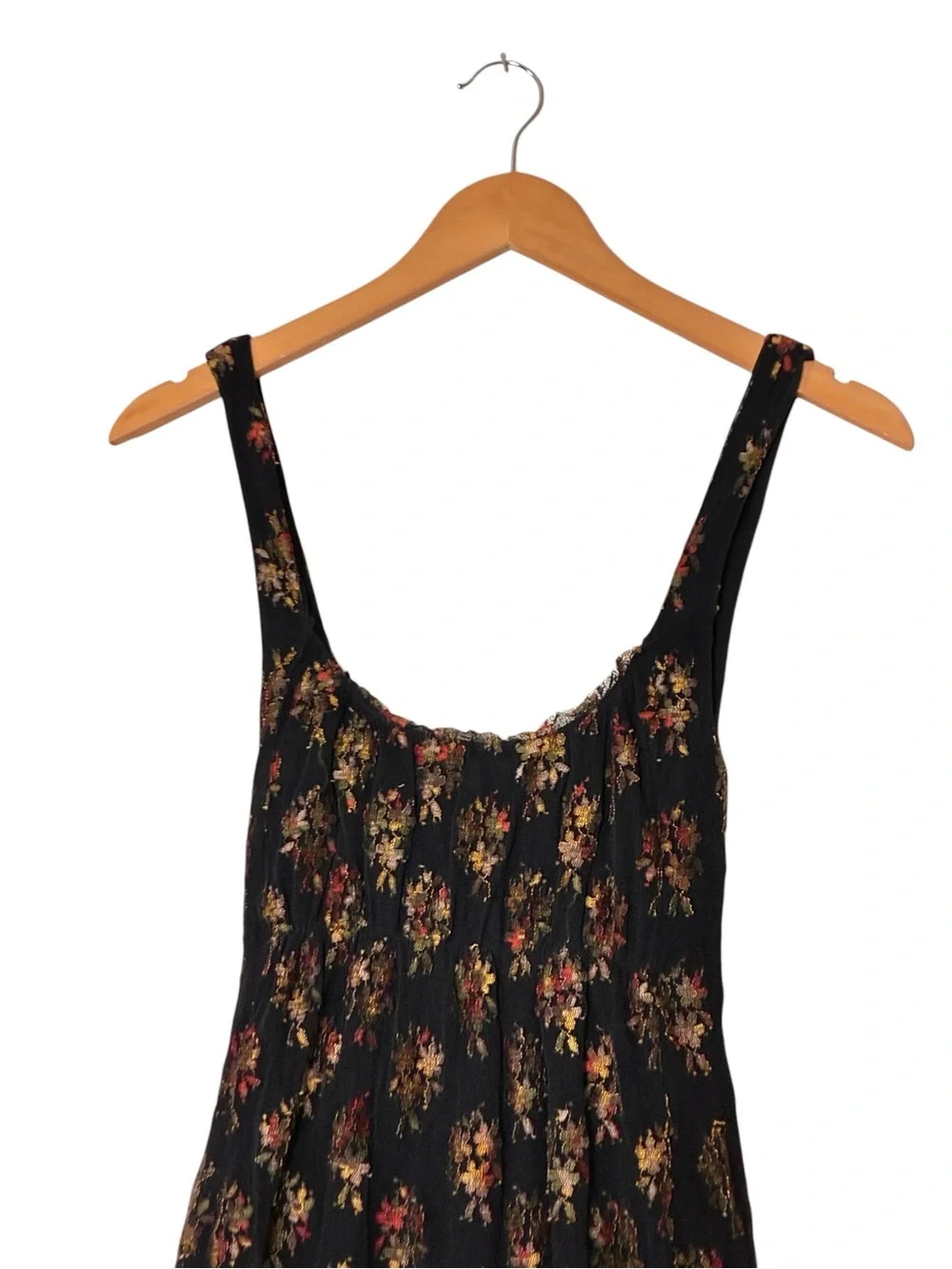 Free People | Black floral scoop neck romantic lace tie waist mini dress small